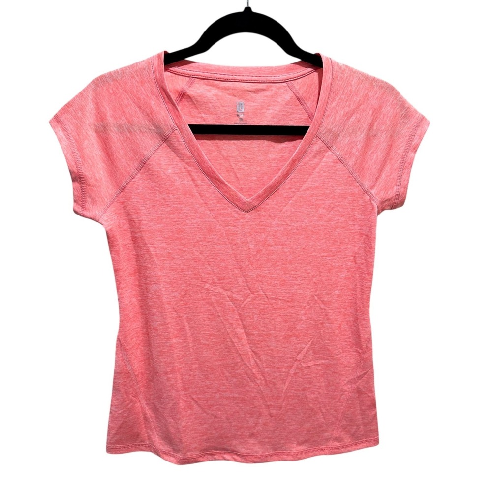 Ideology Womens XS Coral Pink Space Dye V-Neck Performance Activewear T-Shirt
